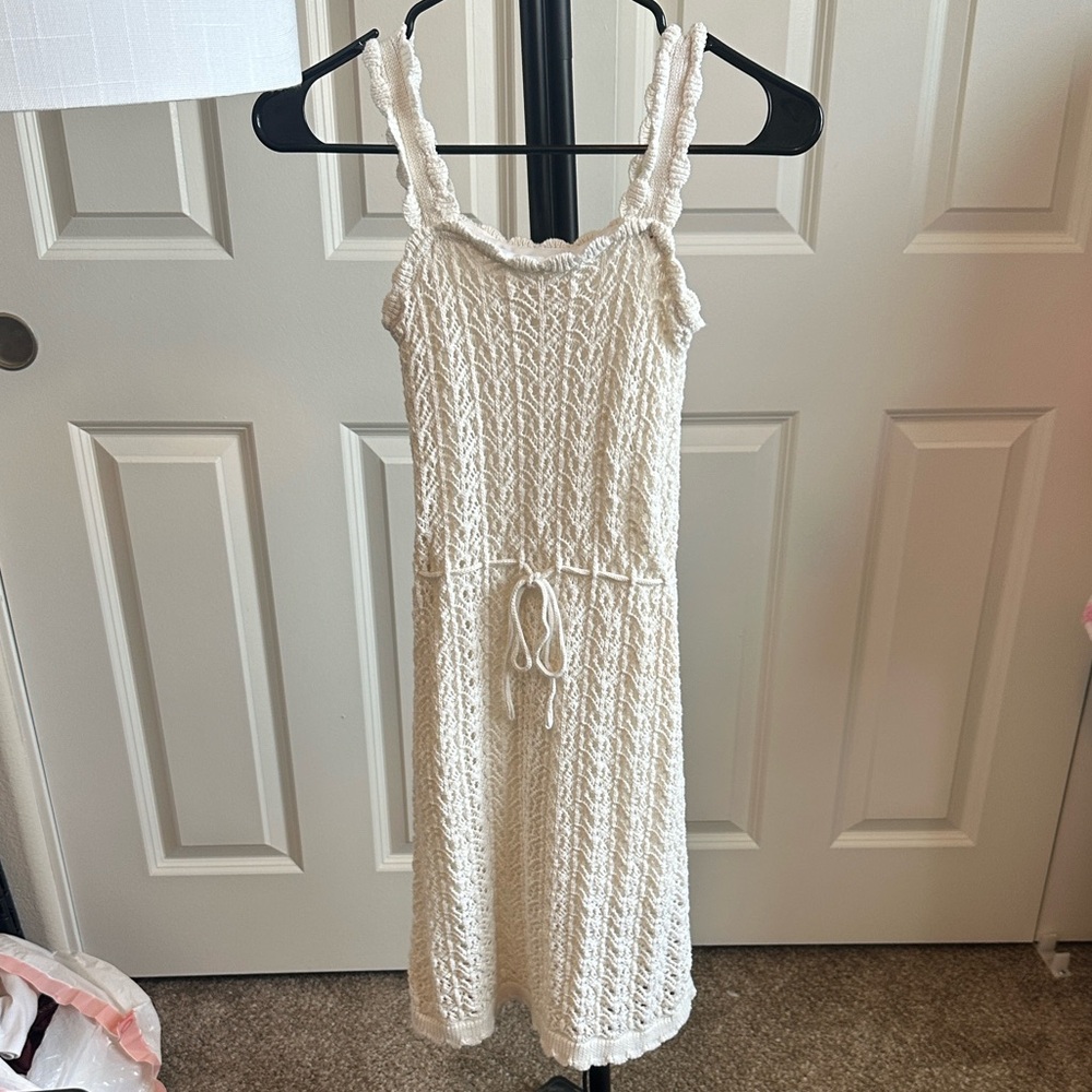Cream Crochet Dress with Tie Waist